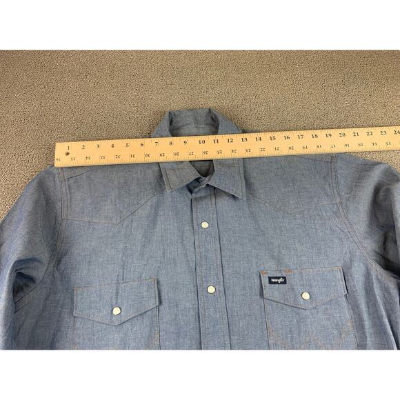Y2K Wrangler Men's 17x35 Blue Shirt with Western Pearl Snaps‎ Long Sleeve - Picture 6 of 10